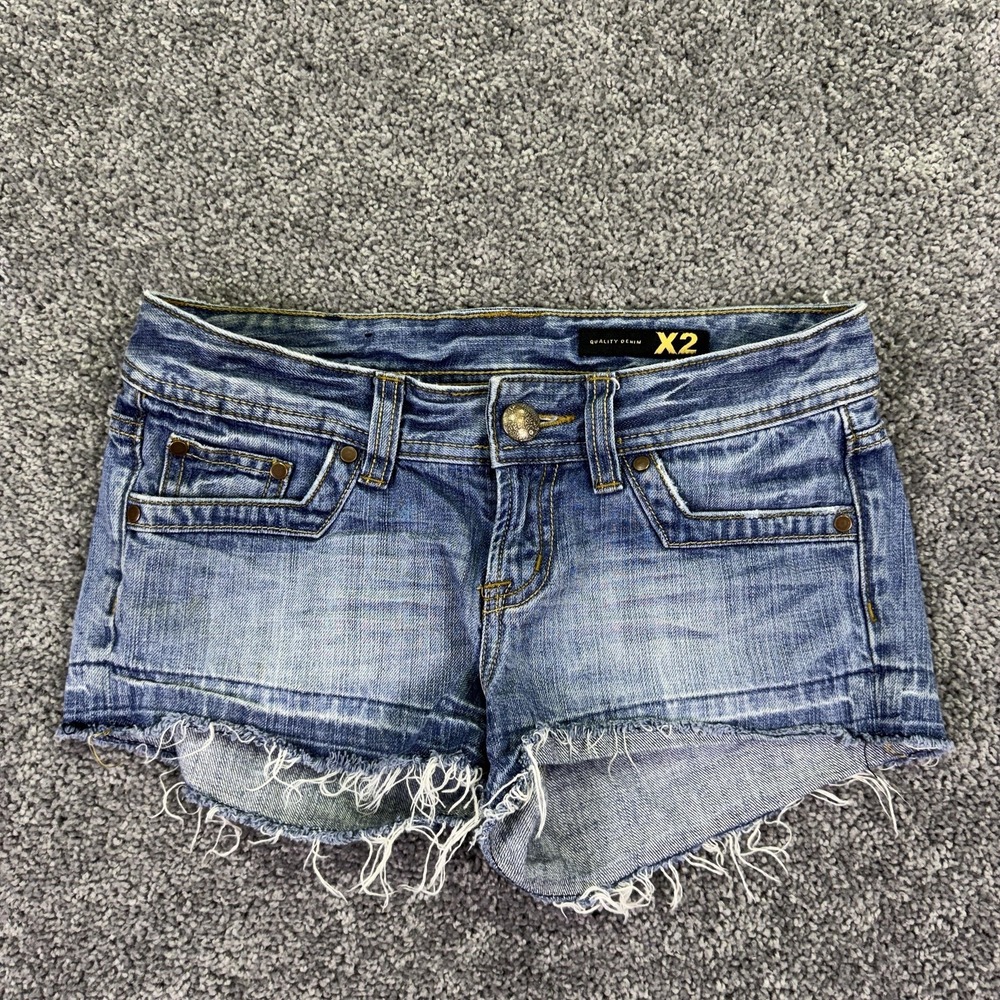 X2 Shorts Womens 2 Blue Low Rise Denim Cutoff Frayed 5 Pocket Casual Summer